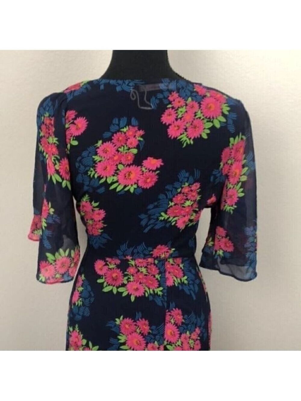 Zara Blue Maxi Wrap Dress Sheer Floral Chiffon V-Neck Short Flutter Sleeve S - Picture 10 of 15